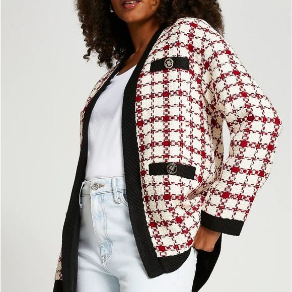 River Island Sweaters - River island red boucle cardigan jacket